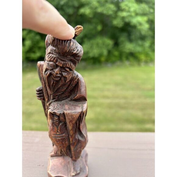 Vintage Antique Chinese Taiwan Carved Wood Male Statue Figurine Netsuke - Picture 3 of 11